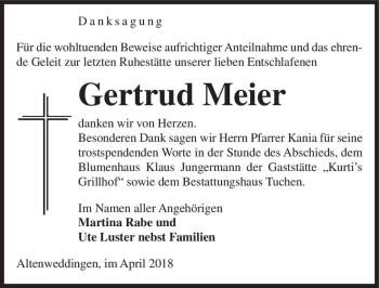 Traueranzeige von Gertrud Meier  von Magdeburger Volksstimme