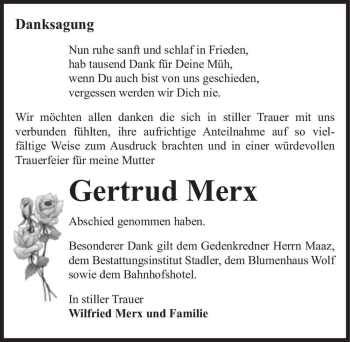 Traueranzeige von Gertrud Merx  von Magdeburger Volksstimme