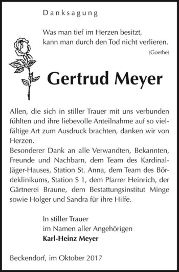Traueranzeige von Gertrud Meyer  von Magdeburger Volksstimme
