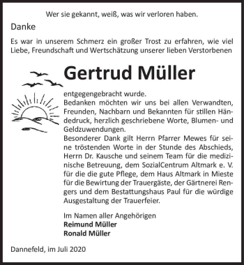 Traueranzeige von Gertrud Müller  von Magdeburger Volksstimme