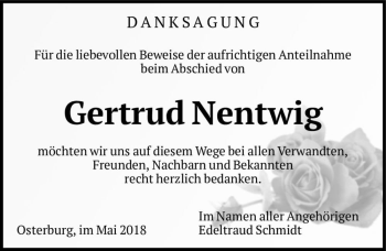 Traueranzeige von Gertrud Nentwig  von Magdeburger Volksstimme