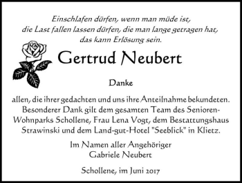 Traueranzeige von Gertrud Neubert  von Magdeburger Volksstimme