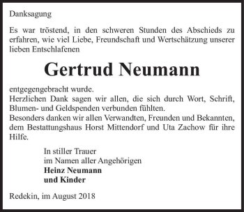 Traueranzeige von Gertrud Neumann  von Magdeburger Volksstimme