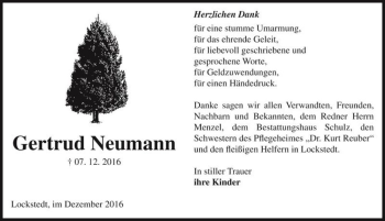Traueranzeige von Gertrud Neumann  von Magdeburger Volksstimme