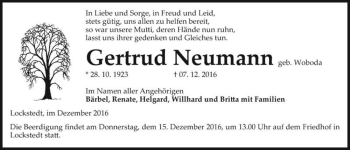 Traueranzeige von Gertrud Neumann (geb. Woboda)  von Magdeburger Volksstimme