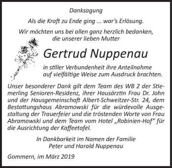 Traueranzeige von Gertrud Nuppenau  von Magdeburger Volksstimme
