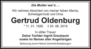 Traueranzeige von Gertrud Oldenburg  von Magdeburger Volksstimme