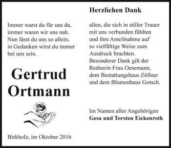 Traueranzeige von Gertrud Ortmann  von Magdeburger Volksstimme