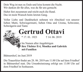 Traueranzeige von Gertrud Ottavi  von Magdeburger Volksstimme