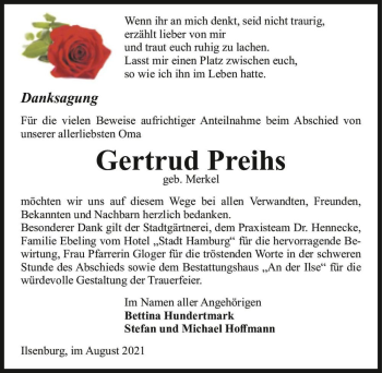 Traueranzeige von Gertrud Preihs (geb. Merkel)  von Magdeburger Volksstimme