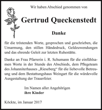 Traueranzeige von Gertrud Queckenstedt  von Magdeburger Volksstimme