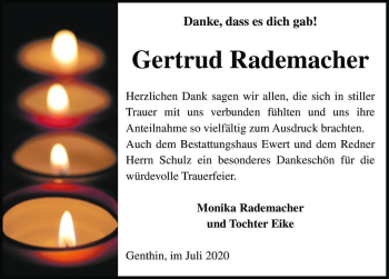 Traueranzeige von Gertrud Rademacher  von Magdeburger Volksstimme