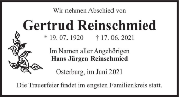 Traueranzeige von Gertrud Reinschmied  von Magdeburger Volksstimme