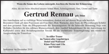 Traueranzeige von Gertrud Rennau (geb. Ihlau)  von Magdeburger Volksstimme