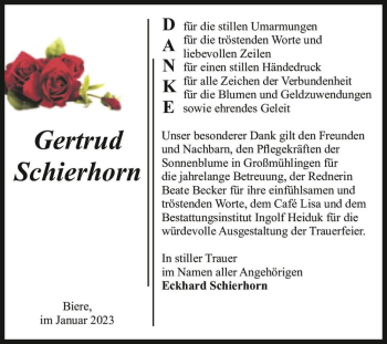 Traueranzeige von Gertrud Schierhorn  von Magdeburger Volksstimme