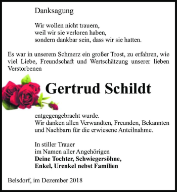 Traueranzeige von Gertrud Schildt  von Magdeburger Volksstimme