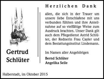 Traueranzeige von Gertrud Schlüter  von Magdeburger Volksstimme