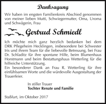 Traueranzeige von Gertrud Schmiedl  von Magdeburger Volksstimme