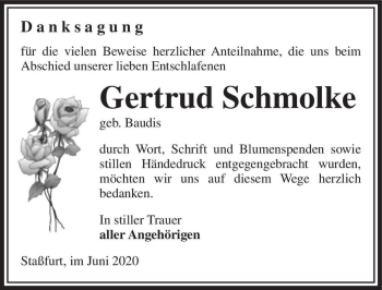 Traueranzeige von Gertrud Schmolke (geb. Baudis)  von Magdeburger Volksstimme