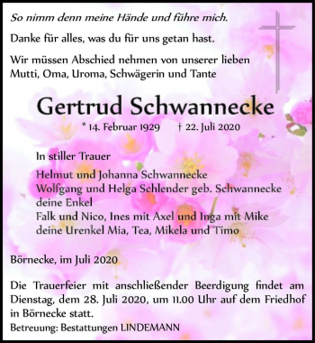 Traueranzeige von Gertrud Schwannecke  von Magdeburger Volksstimme