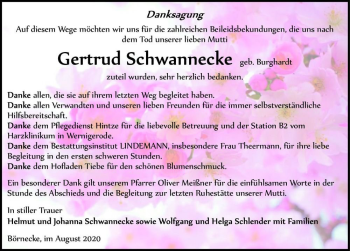 Traueranzeige von Gertrud Schwannecke (geb. Burghardt)  von Magdeburger Volksstimme