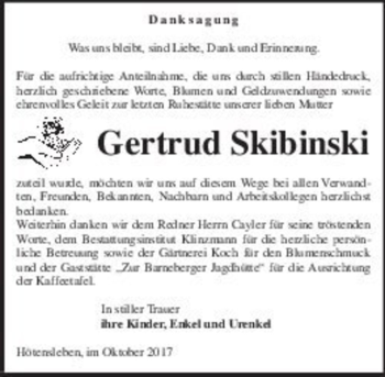 Traueranzeige von Gertrud Skibinski  von Magdeburger Volksstimme