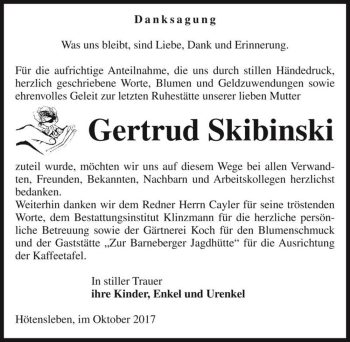 Traueranzeige von Gertrud Skibinski  von Magdeburger Volksstimme