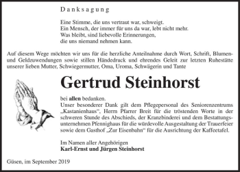 Traueranzeige von Gertrud Steinhorst  von Magdeburger Volksstimme