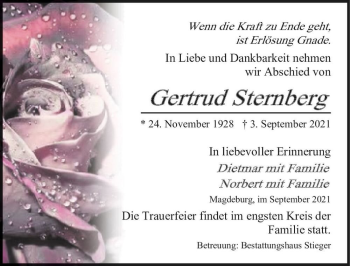 Traueranzeige von Gertrud Sternberg  von Magdeburger Volksstimme