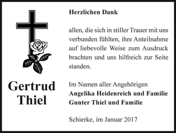 Traueranzeige von Gertrud Thiel  von Magdeburger Volksstimme