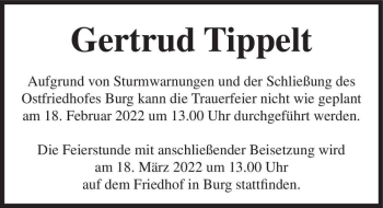 Traueranzeige von Gertrud Tippelt  von Magdeburger Volksstimme
