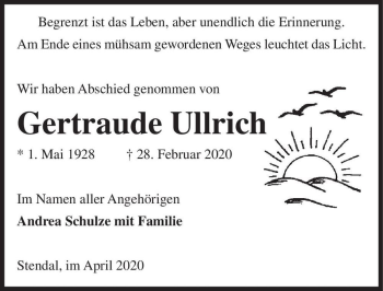 Traueranzeige von Gertrud Ullrich  von Magdeburger Volksstimme