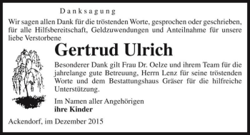 Traueranzeige von Gertrud Ulrich  von Magdeburger Volksstimme