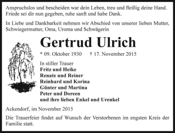 Traueranzeige von Gertrud Ulrich  von Magdeburger Volksstimme
