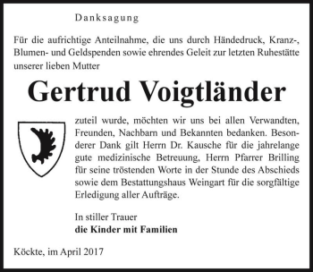 Traueranzeige von Gertrud Voigtländer  von Magdeburger Volksstimme