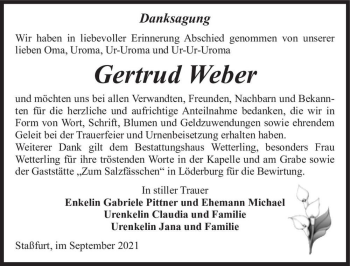 Traueranzeige von Gertrud Weber  von Magdeburger Volksstimme
