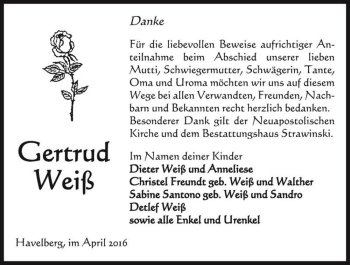 Traueranzeige von Gertrud Weiß  von Magdeburger Volksstimme