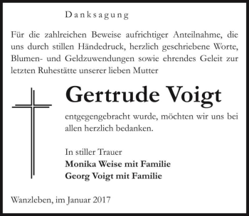 Traueranzeige von Gertrude Voigt  von Magdeburger Volksstimme
