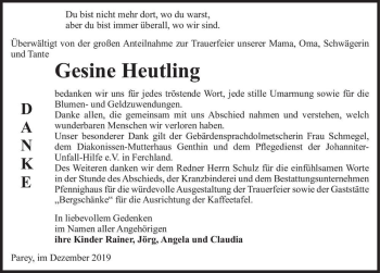 Traueranzeige von Gesine Heutling  von Magdeburger Volksstimme