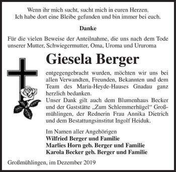 Traueranzeige von Giesela Berger  von Magdeburger Volksstimme