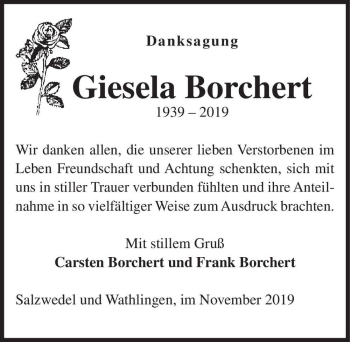 Traueranzeige von Giesela Borchert  von Magdeburger Volksstimme