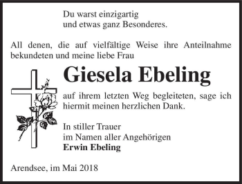 Traueranzeige von Giesela Ebeling  von Magdeburger Volksstimme