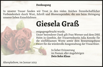 Traueranzeige von Giesela Graß  von Magdeburger Volksstimme