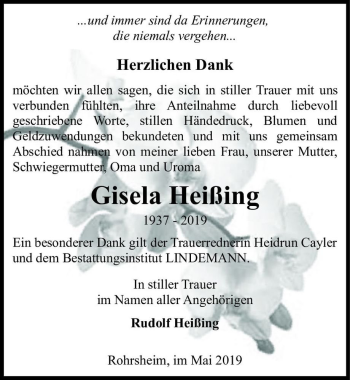 Traueranzeige von Giesela Heißing  von Magdeburger Volksstimme