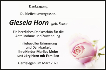Traueranzeige von Giesela Horn (geb. Fehse)  von Magdeburger Volksstimme