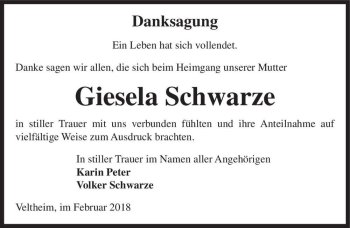 Traueranzeige von Giesela Schwarze  von Magdeburger Volksstimme