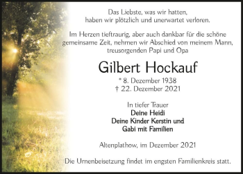 Traueranzeige von Gilbert Hockauf  von Magdeburger Volksstimme