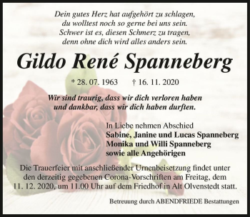 Traueranzeige von Gildo René Spanneberg  von Magdeburger Volksstimme
