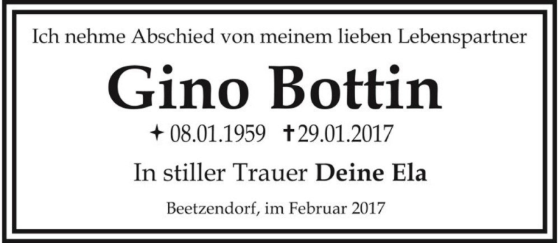  Traueranzeige für Gino Bottin  vom 04.02.2017 aus Magdeburger Volksstimme