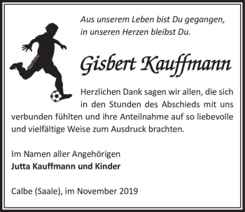 Traueranzeige von Gisbert Kauffmann  von Magdeburger Volksstimme